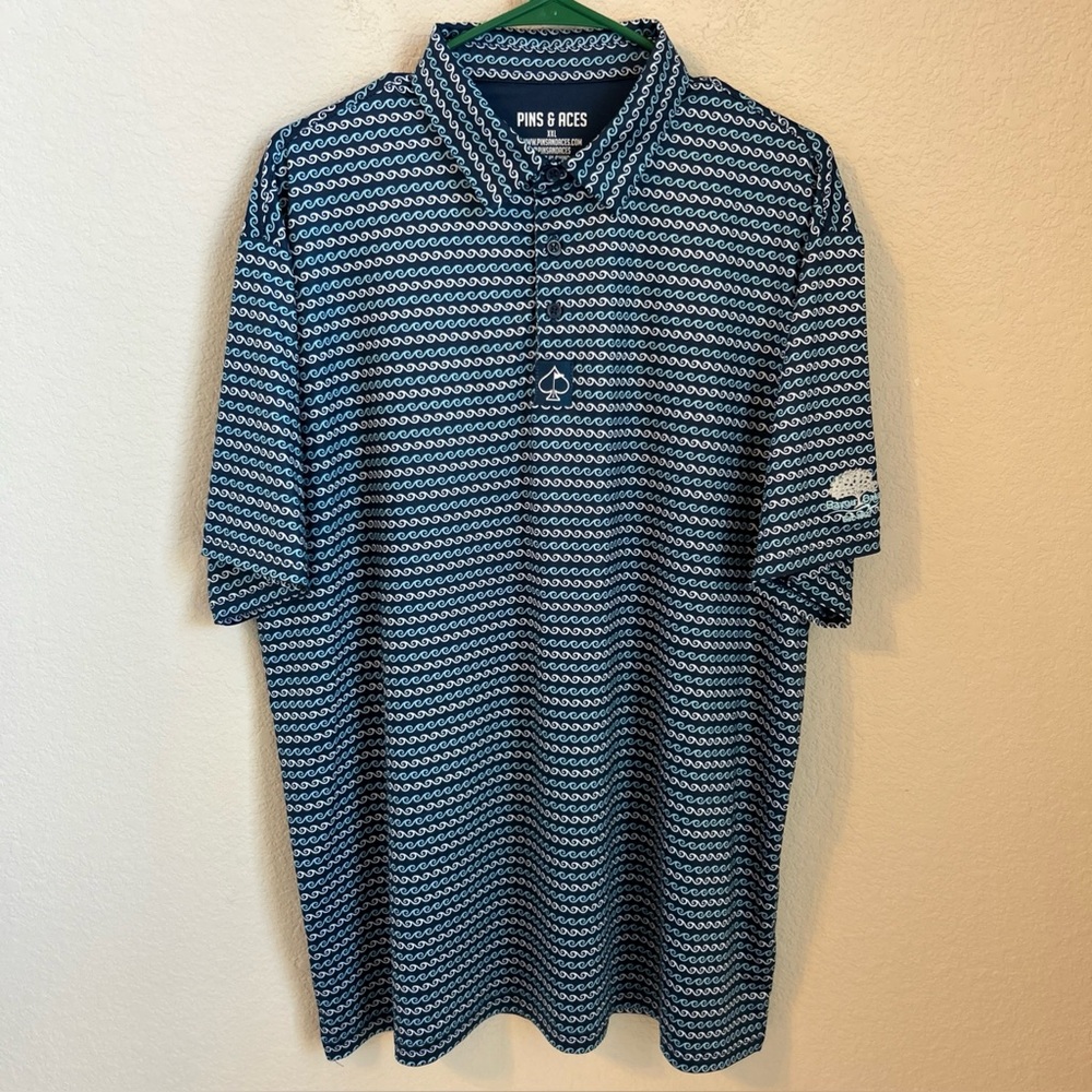 Pins & Aces Men's XXL Golf Polo With Wave Print